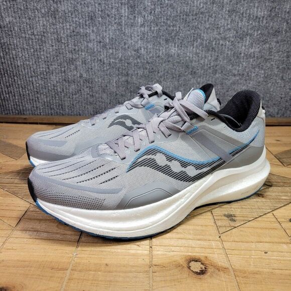 Saucony Tempus Mens 13 Running Athletic Shoes Sneaker Mesh, Concrete/Indigo - Picture 2 of 11